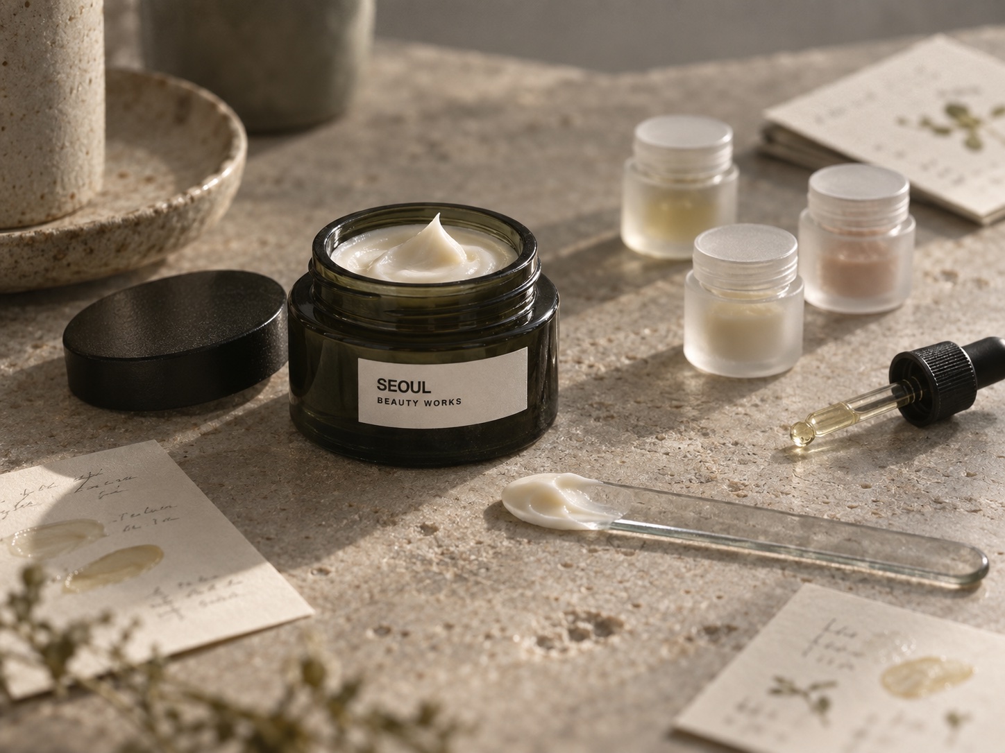 Illustrative cream texture and serum droplets for product development