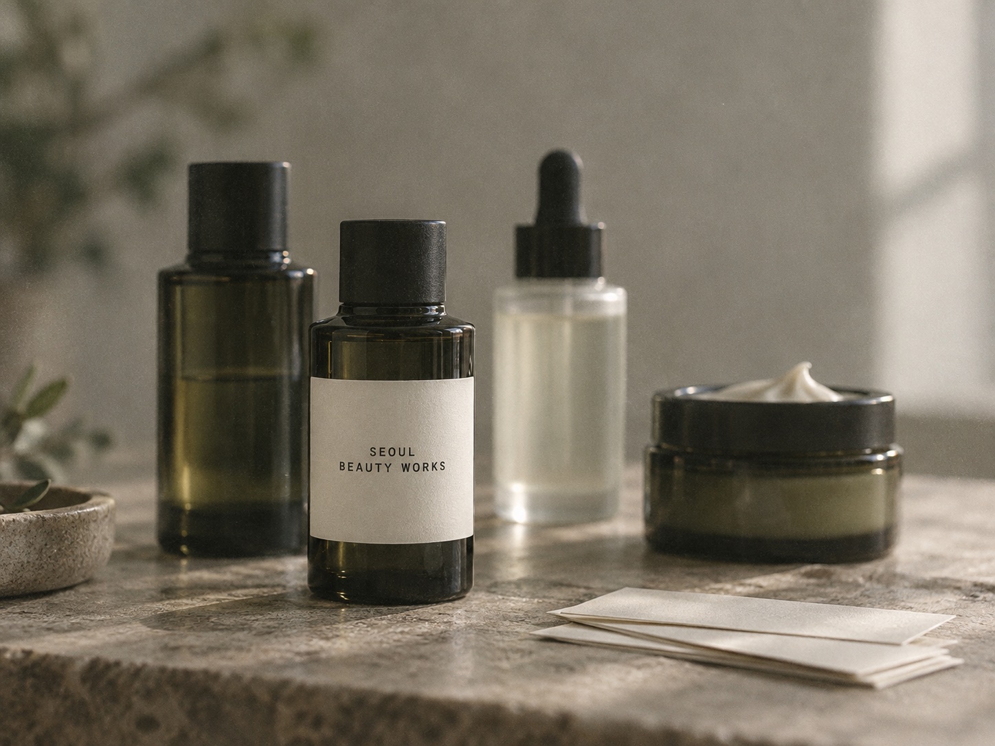 Illustrative cosmetics sample evaluation and manufacturer sourcing concept