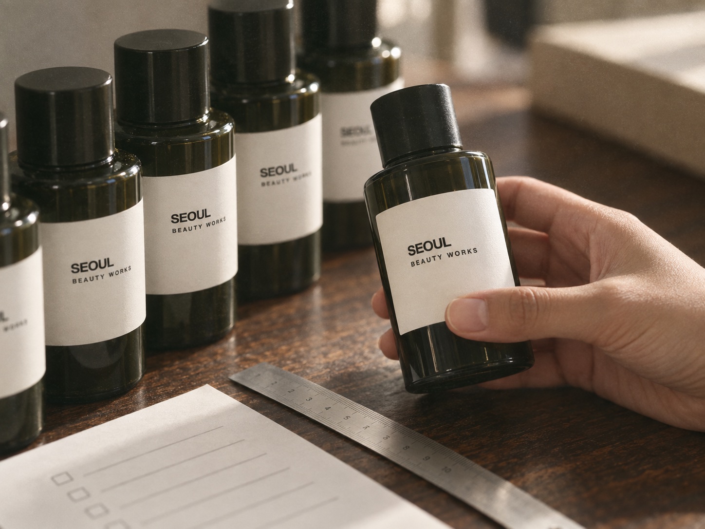 Illustrative on-site coordinator checking cosmetic packaging during production
